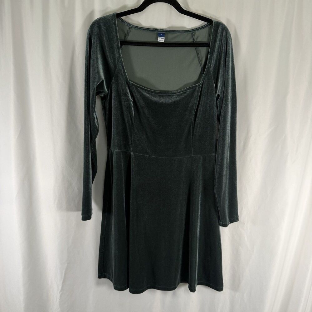 New Old Navy Velvet Dress Women's Large Green Square Neck Long Sleeve
